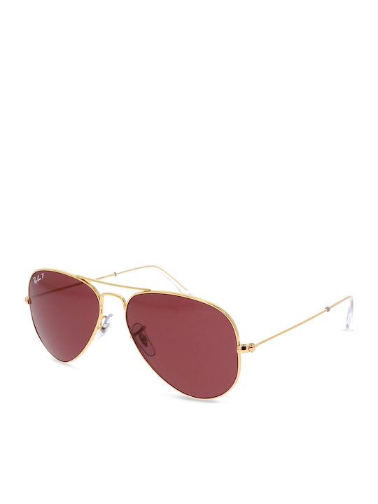 Ray Ban Aviator Unisex Sunglasses with Gold Metal Frame and Red