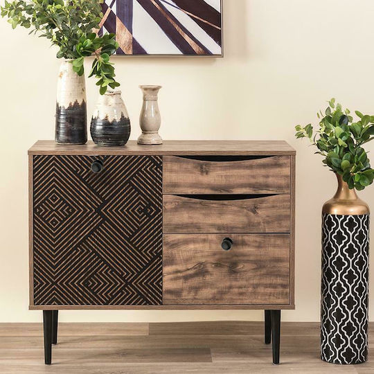 Bufet Home Din Lemn Cu Sertare Negru / Stejar Gri 90x39.5x75cm Bufet Home Din Lemn Cu Sertare Negru / Stejar Gri 90x39.5x75cm