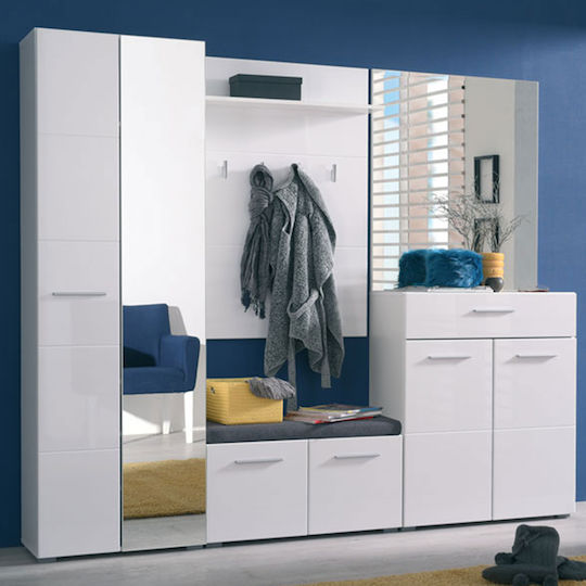 Beny 2K OG Entry Furniture with Mirror / Shoe Rack & Wardrobe White 60x35x192.5cm