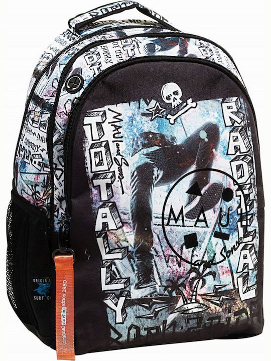 Maui & Sons Parkour School Bag Backpack Junior High-High School Black with Water Bottle Holder