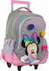 Gim Minnie Pom Pom School Bag Trolley Elementary, Elementary Pink with Water Bottle Holder 27Liters