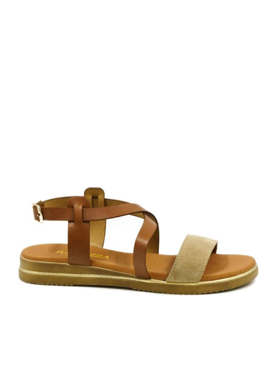 Ragazza Leather Women's Flat Sandals In Tabac Brown Colour