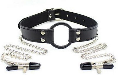 Toyz4lovers Ring Gag & Nipples Clamps in Schwarz Farbe