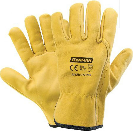 Benman Waterproof Gloves for Work Driver Yellow Leather Heavy press 1pcs