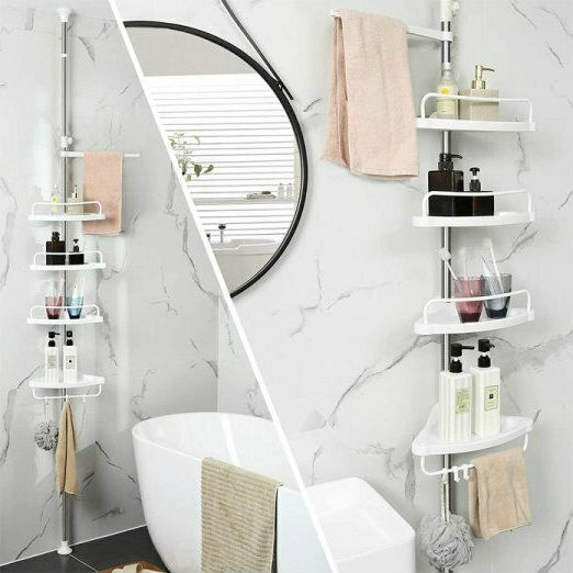 Songmics Ecke Boden Badezimmerregal Metallisch mit 4 Regalböden 34x24.5x300cm Weiß