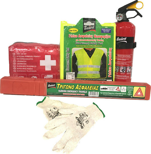 Guard Car Safety Kit with First Aid Kit, Fire Extinguisher, Warning Triangle, Reflective Vest & Gloves