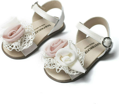 Babywalker Ecru-Rose Baptism Leather Sandals