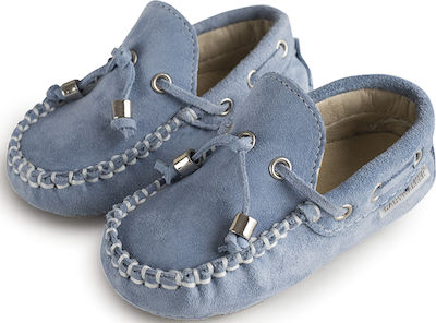 Babywalker Baptism Leather Moccasins Σιέλ