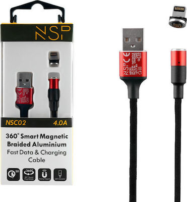 NSP NSC02 Geflochten / Magnetisch Abnehmbar USB-A zu Lightning Kabel Rot 1.2m