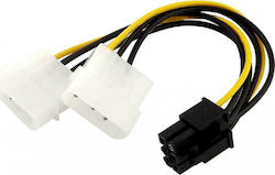 Powertech 6 Pin PCI-E - 2x 4 Pin Molex Male Cable 0.1m (CAB-W031)