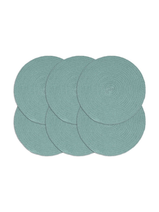 vidaXL Placemat Round Fabric Green 6pcs