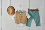 Bambolino Boys Linen Baptism Suit with Vest Alfred 6pcs Green