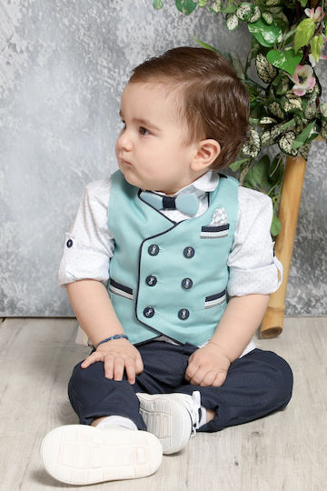 Mi Chiamo Boys Baptism Suit with Vest 4pcs Turquoise