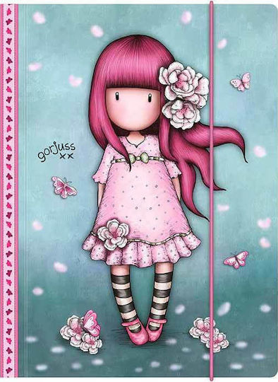 Santoro Folder Prespan with Rubber Band and Ears for Paper A4 Blue "Cherry Blossom"