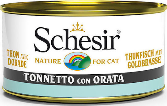 Schesir Nature for Cat Hrană Umedă pentru Pisici Adulte în Conservă cu Dorada și Ton fără Gluten 85gr