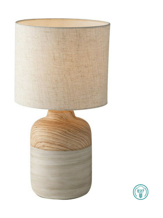 Fan Europe Woody Wood Table Lamp for Socket E27 LED with Beige Shade and Base