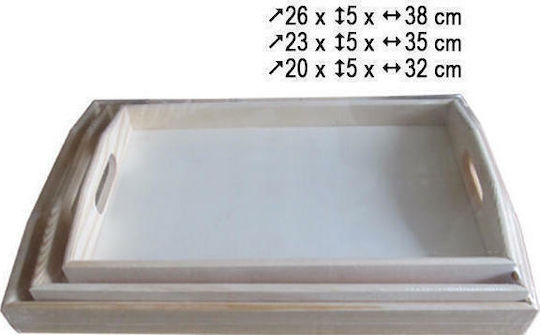 AGC Wooden Rectangular Serving Tray with Handles in Silver Color 20601179 3pcs