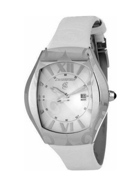 Chronotech Watch Battery with White Leather Strap CT7693J-02