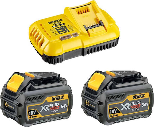 DEWALT Σετ 2 Μπαταριών Εργαλείου Λιθίου 18V Χωρητικότητας 6Ah με Φορτιστή Flexvolt