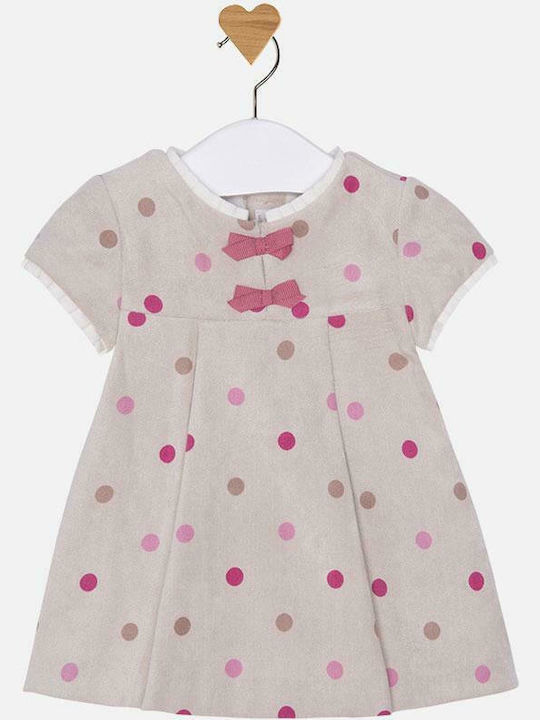 Mayoral Kids Dress Polka Dot Short Sleeve Beige