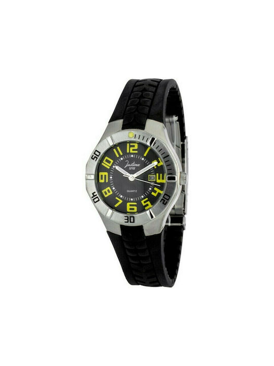 Justina Uhr mit Schwarz Kautschukarmband JPC35