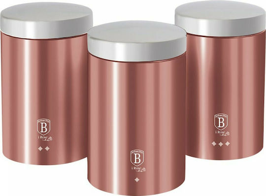Berlinger Haus i-Rose Collection Set of 3 Food Jars for Coffee Sugar and Tea with Lid made of Stainless Steel Pink 1900ml 3 Pieces