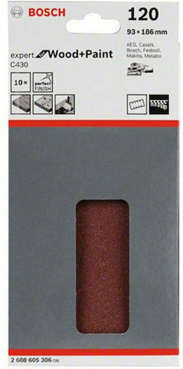 Bosch Φύλλο Λείανσης Παλμικού Τριβείου K120 με Τρύπες 93x186mm Σετ 10τμχ