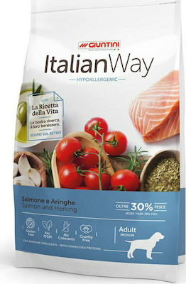 Giuntini Italian Way Medium Sensitive 12kg Trockenfutter ohne Gluten für erwachsene Hunde mittlerer Rassen mit Hering und Lachs