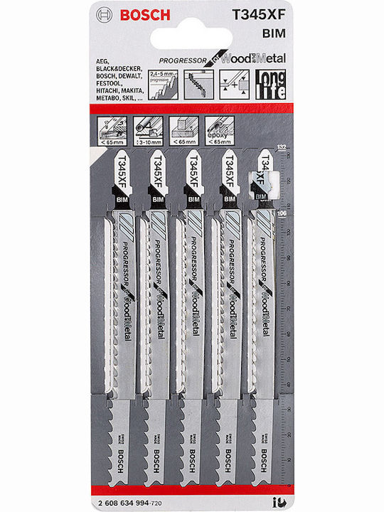 Bosch T345XF Λάμες Progressor for Wood & Metal για Μέταλλο και Ξύλο 105mm 5τμχ