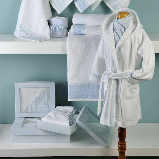 Down Town Home Παιδικό Μπουρνούζι White-Ciel με Κουκούλα