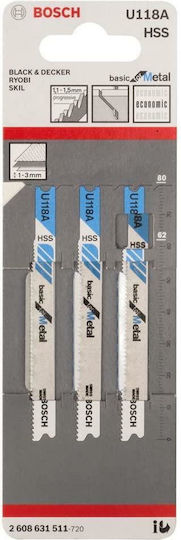 Bosch U118A Λάμες Basic for Metal για Μέταλλο 3τμχ