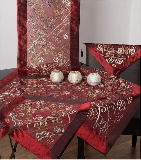 Silk Fashion Tablecloth with Embroidery Set 7pcs 6110 Red