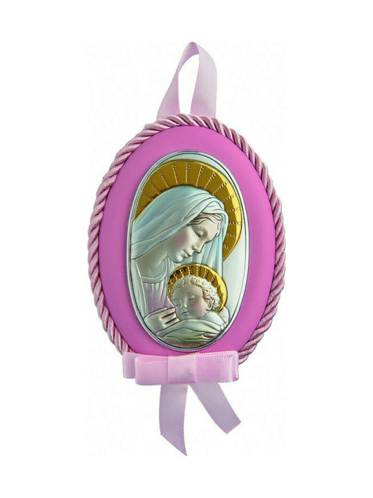 Prince Silvero Heilige Ikone Kinder Amulett mit der Jungfrau Maria Pink aus Silber MA-D514RC