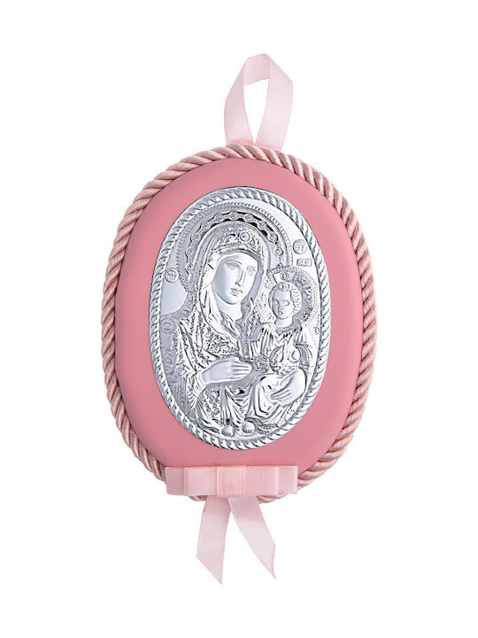 Prince Silvero Heilige Ikone Kinder Amulett mit der Jungfrau Maria Pink aus Silber MA-D602-LR