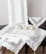 Silk Fashion Runner with Embroidery Set 4pcs 567 White