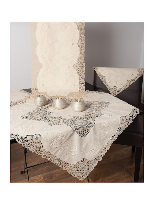 Silk Fashion Tablecloth Cotton with Lace Set 837 Ecru 90x90cm