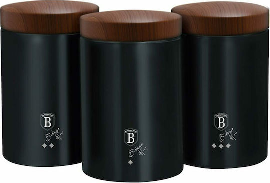 Berlinger Haus Ebony Rosewood Collection Set of 3 Food Jars for Coffee Sugar Tea with Lid made of Stainless Steel Black 11x11x17.8cm 3 Pieces