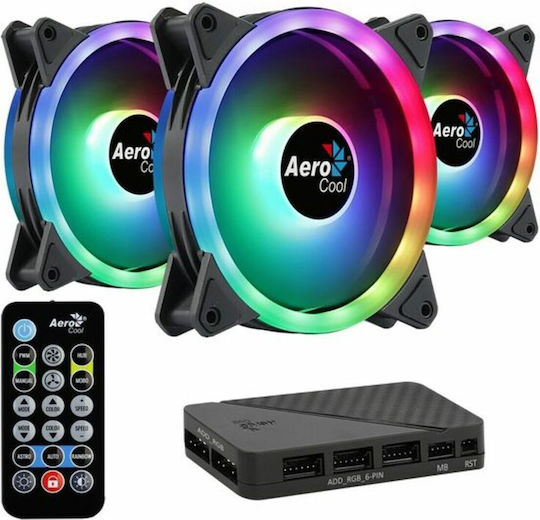 Aerocool Duo 12 Pro Вентилатор за кутия 120mm 1000rpm 33.4cfm с RGB осветление и 6-pin свързване 3 броя