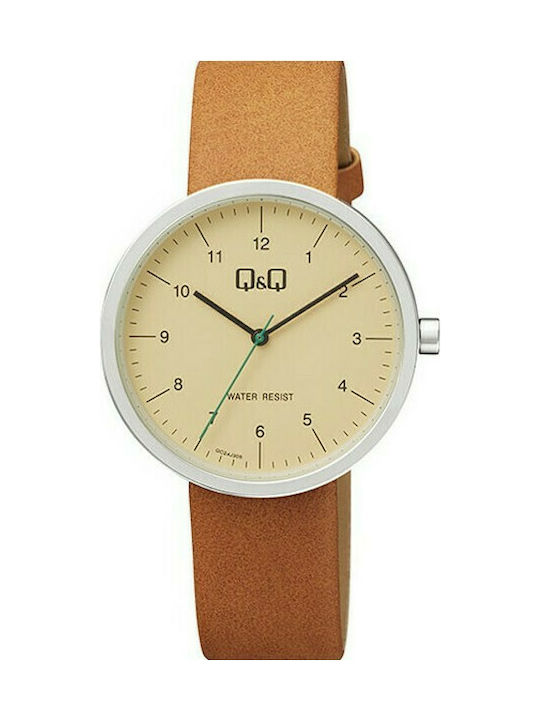 Q&Q Watch with Brown Leather Strap QC24J305