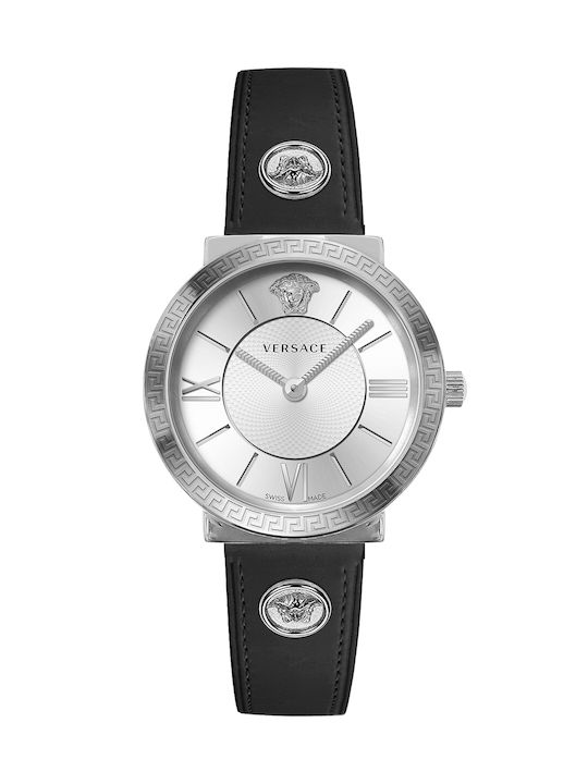 Versace Glamour Watch with Black Leather Strap