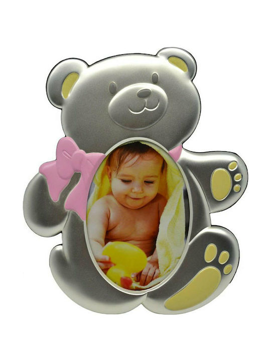 Ankor Teddybär mit Schleife Kinder Fotorahmen Versilbert Rosa 9x13cm