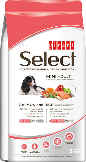 Picart Select Mini Adult 3kg Dry Food Gluten-Free for Adult Small Breed Dogs with Rice and Salmon
