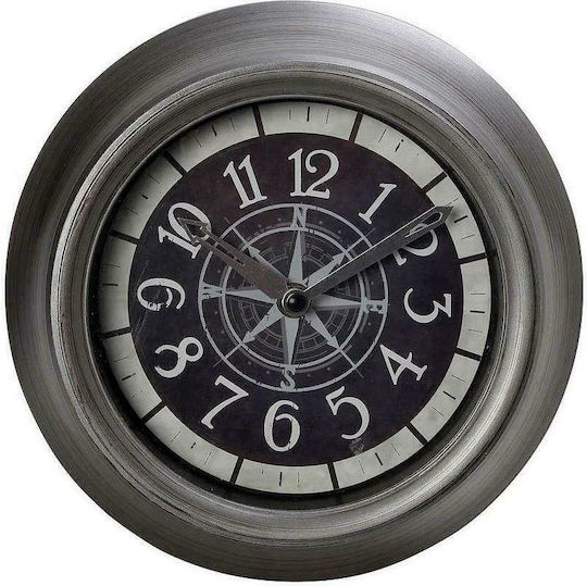 Espiel Compass Antique Wall Clock Polyresin Silver Ø23.2cm