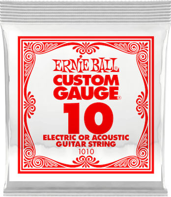 Ernie Ball Single Steel String for Acoustic Guitar / Electric Guitar Custom Gauge Plain .010"