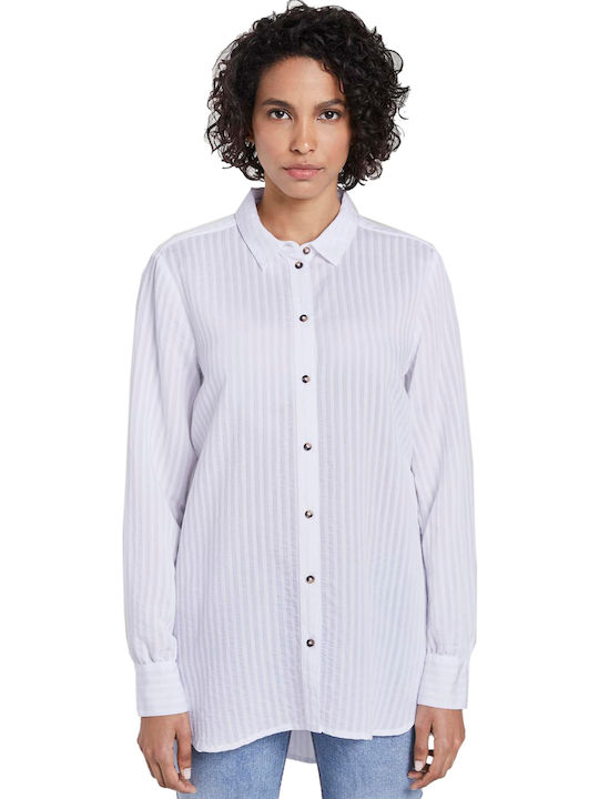 Tom Tailor Women's Striped Long Sleeve Shirt White