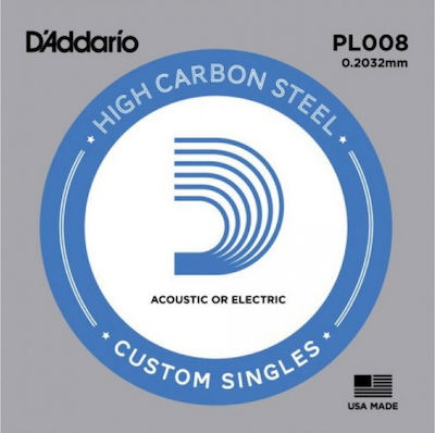 Daddario Corză Oțel Individuală pentru Chitară acustică / Chitară electrică Single Plain .008"