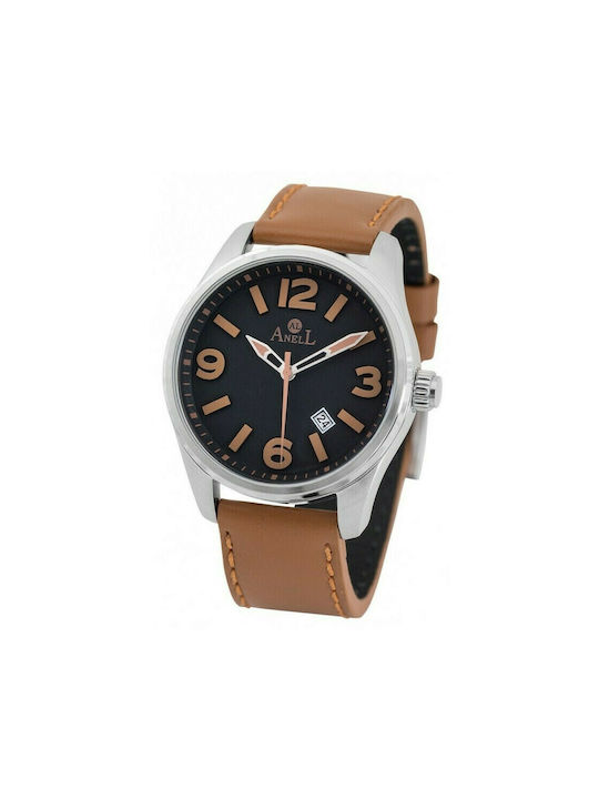 Anell Watch Battery with Brown Leather Strap 3A71G-F