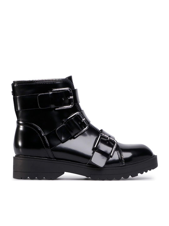 Wendy Women's Patent Leather Biker Boots Black