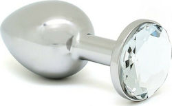 Rimba Let'sPlay Buttplug Small Stainless Steel with Transparent Crystal Dop Anal Mici Argintie 7.3cm