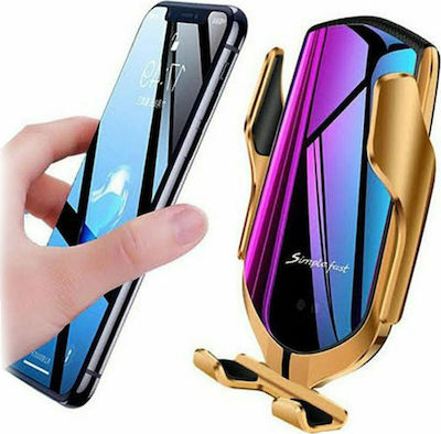 Mobile Phone Holder Car Smart Sensor R1 with Adjustable Hooks and Wireless Charging Gold